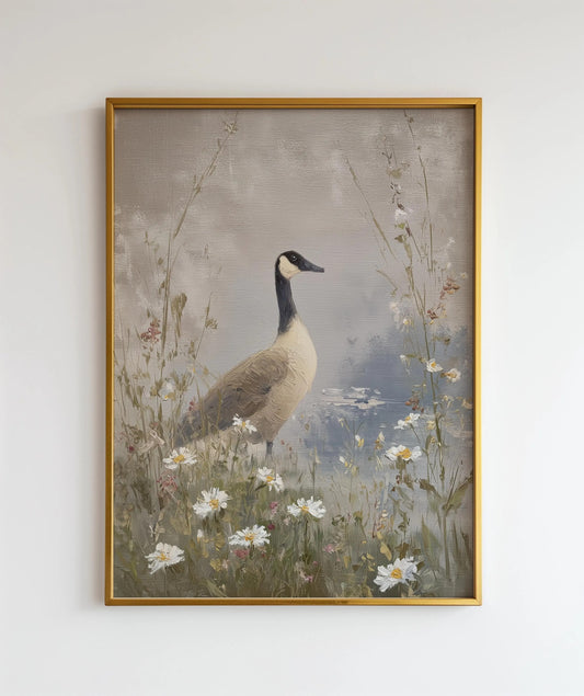 Graceful Goose Canvas Wall Art, Cottagecore Bird Print